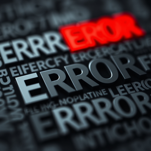 Generate a high-resolution image with the word "ERROR" in various fonts and sizes, predominantly in black and gray, with one instance in bright red, using a shallow depth of field, shot with a DSLR camera at f/2.8, ISO 100, and a shutter speed of 1/125 seconds, with a top-down view and soft lighting to enhance contrast and clarity.
