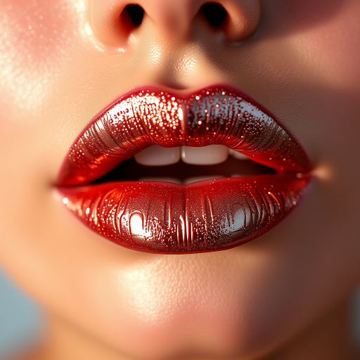 Shimmering rose gold metallic lips catching the light with every movement, creating a mesmerizing, futuristic effect that's both edgy and elegant
