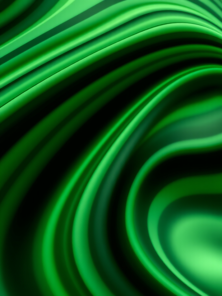 Generate an abstract image of wavy striped patterns in varying shades of green and black, with smooth gradients and a dynamic flow, captured with a DSLR camera at f/8 aperture, ISO 100, 1/250 second shutter speed, using a wide-angle lens to enhance depth and detail.