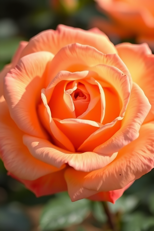 close-up shot of a peach rose with detailed petals, natural lighting, aperture f/2.8, 50mm lens, ISO 100, soft focus background, DSLR camera