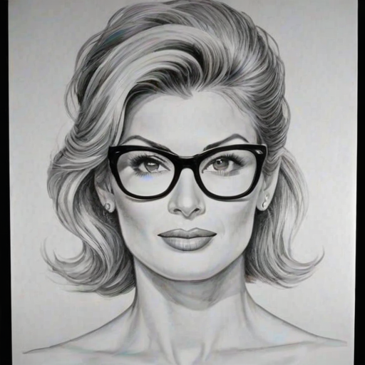 Stunning Faith Hill, pencil sketch, portrait of Dazzling woman 1956s in glasses, hair style beatnik, outline, clear lines, fine lines, 8k