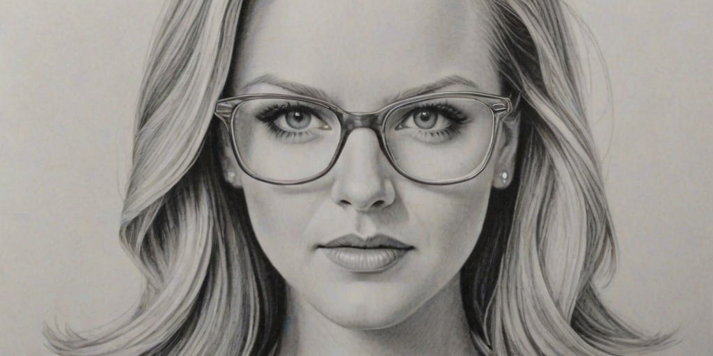 Stunning AJ Cook, pencil sketch, portrait of Magnificent woman 1957s in glasses, hair style beatnik, outline, clear lines, fine lines, 8k