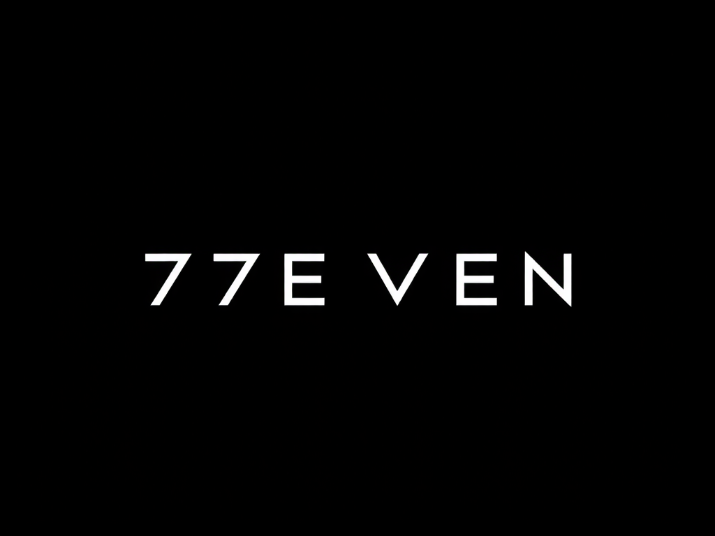Create a sleek, high-contrast logo design featuring the text "7EVEN" in a modern sans-serif font on a black background, using a DSLR camera with ISO 100, f/2.8 aperture, 50mm lens, and soft studio lighting to enhance clarity and details.