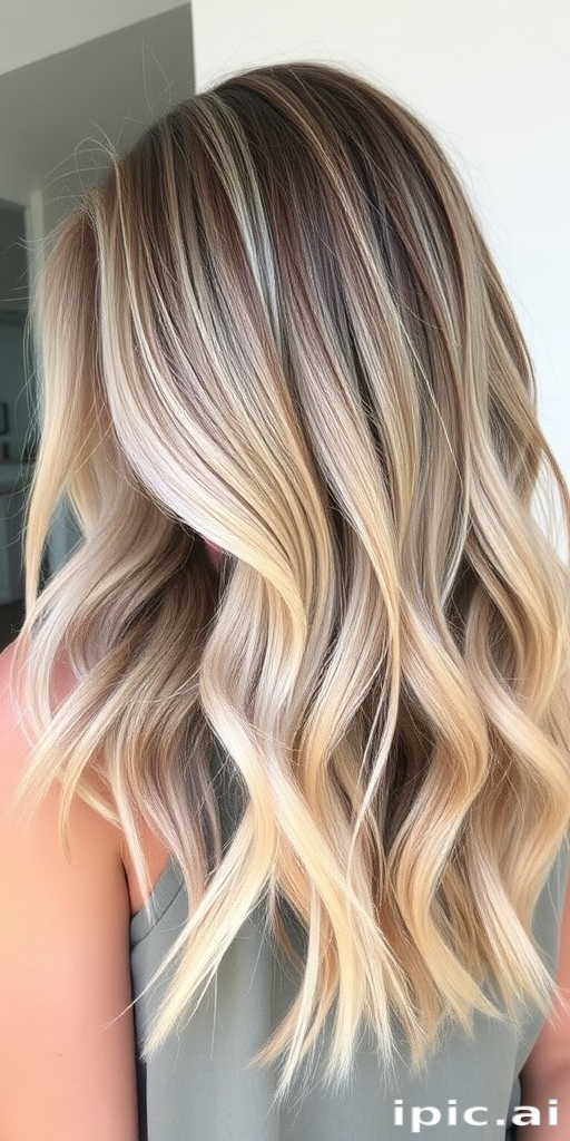 Chic ash blonde rocking a tousled lob with sun-kissed balayage, perfect for a beachy, carefree vibe and effortless elegance