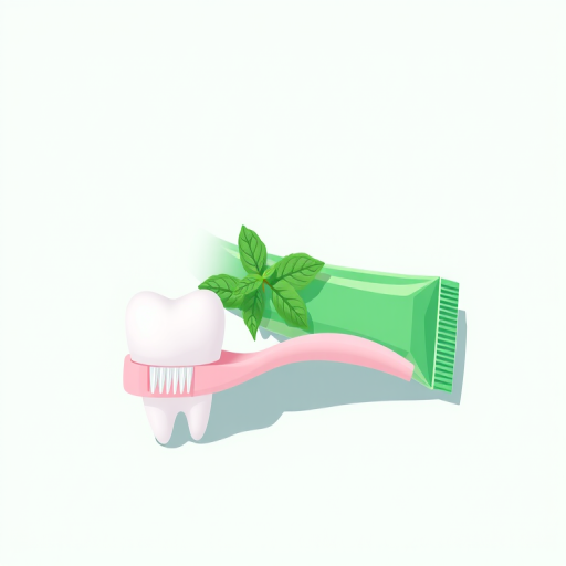 Generate an illustrated image of a toothbrush with mint toothpaste, a green toothpaste tube, and a white tooth against a plain background; use a Canon EOS 5D Mark IV, 50mm lens, f/2.8 aperture, ISO 100, with soft natural lighting for enhanced quality.