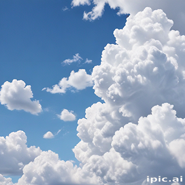 Fluffy White Clouds Floating Against a Bright Blue Sky Background.
