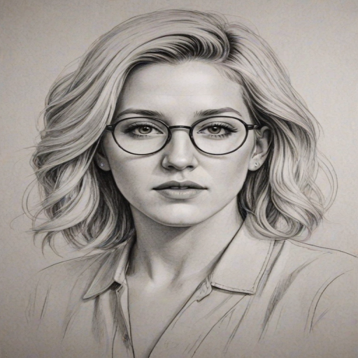 Fetching Ellie Goulding, pencil sketch, portrait of Superb woman 1928s in glasses, hair style beatnik, outline, clear lines, fine lines, 8k