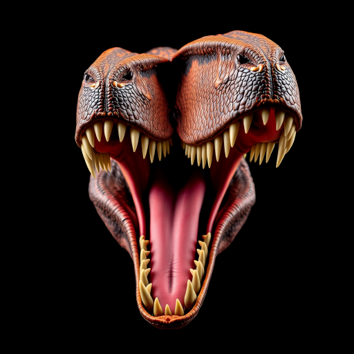 a highly detailed illustration of a roaring dinosaur head, focus on vibrant colors and sharp details, set against a black background, captured with a DSLR camera at f/2.8 aperture, ISO 100, 50mm lens with a shallow depth of field, in a studio lighting setup for high contrast and clarity