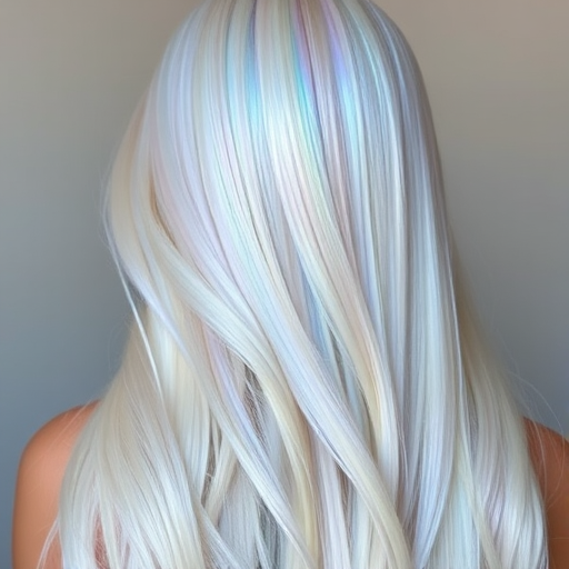 Iridescent opal hair shimmering with subtle pastel hues, Pearl's locks reflect light in a mesmerizing display of color, featuring a long, sleek style that showcases the multifaceted beauty of the gemstone