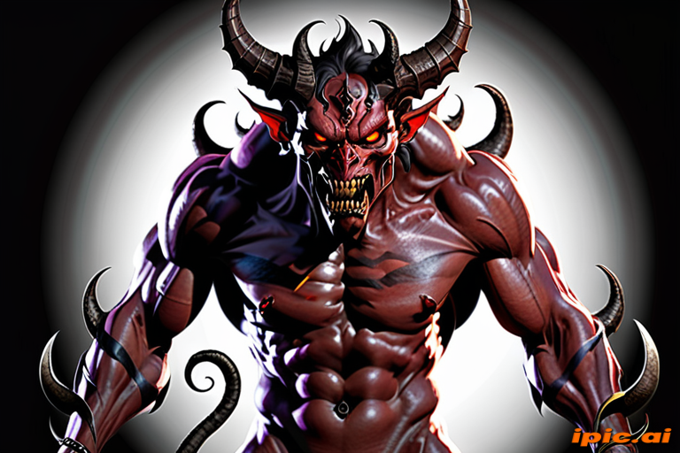 Fierce Demon with Horns and Spiked Shoulders in Dark Artistic Style