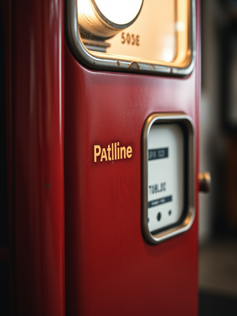 vintage gas station pump, detailed close-up, soft lighting, ISO 100, f/2.8, 50mm lens, studio quality, focal length 45mm, shallow depth of field