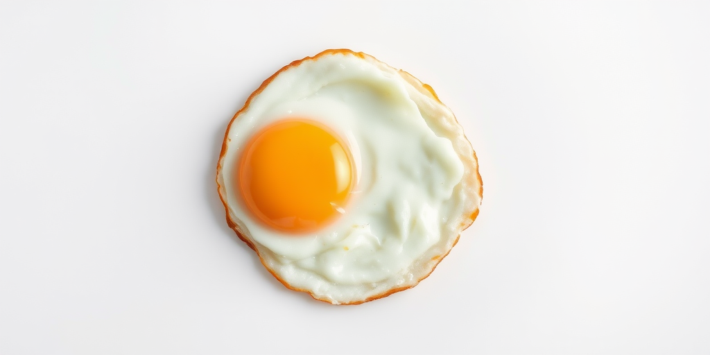 Create a high-resolution digital illustration of a fried egg on a plain background, using a DSLR camera, aperture f/2.8, shutter speed 1/60 sec, ISO 100, top-down view, with soft lighting for enhanced detail and texture.