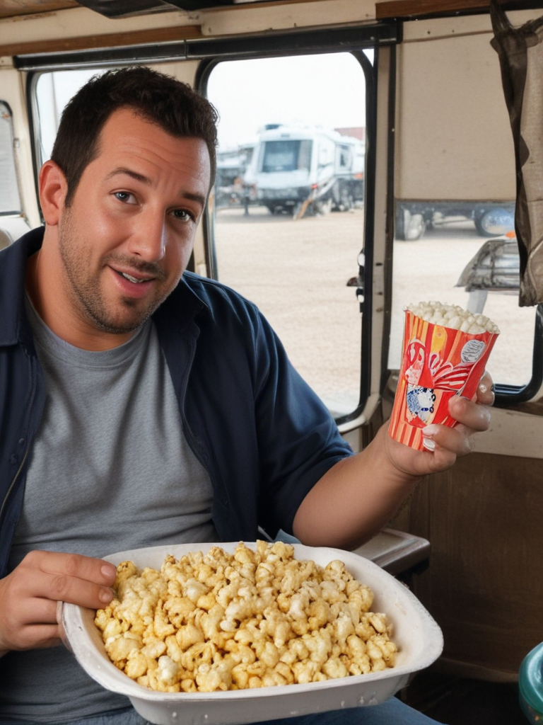Adam sandler in an rv park eating popcorn(00)