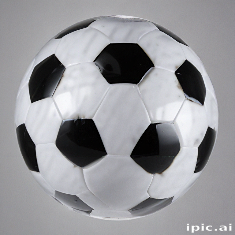 A Glossy Black and White Soccer Ball with Distinctive Hexagonal Patterns.