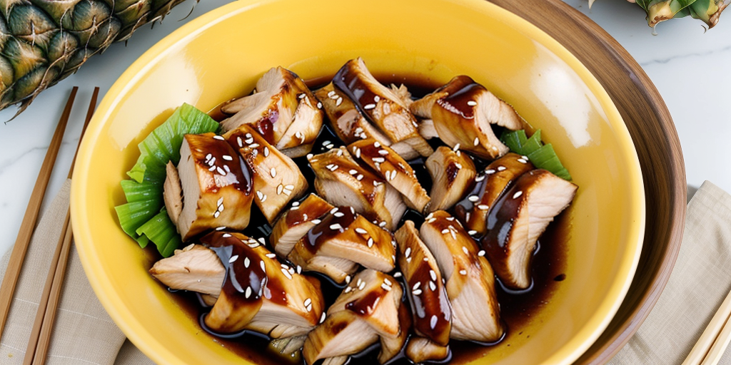 teriyaki chicken in a pineapple bowl