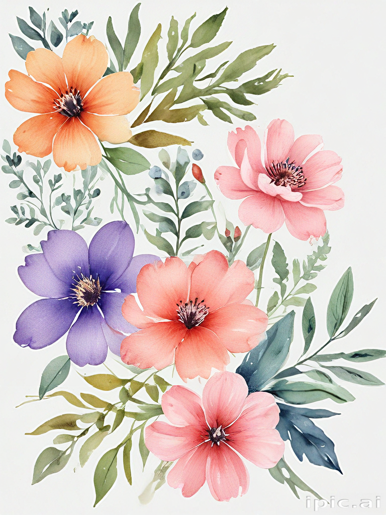 Beautiful Watercolor Floral Arrangement Featuring Vibrant Blooms and ...