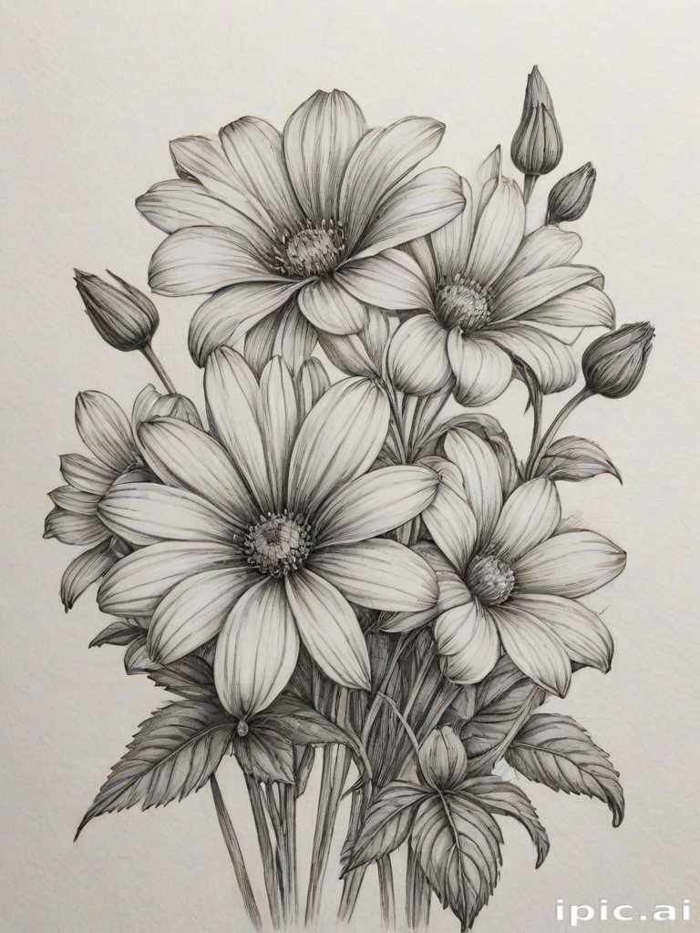 pencil drawn flowers