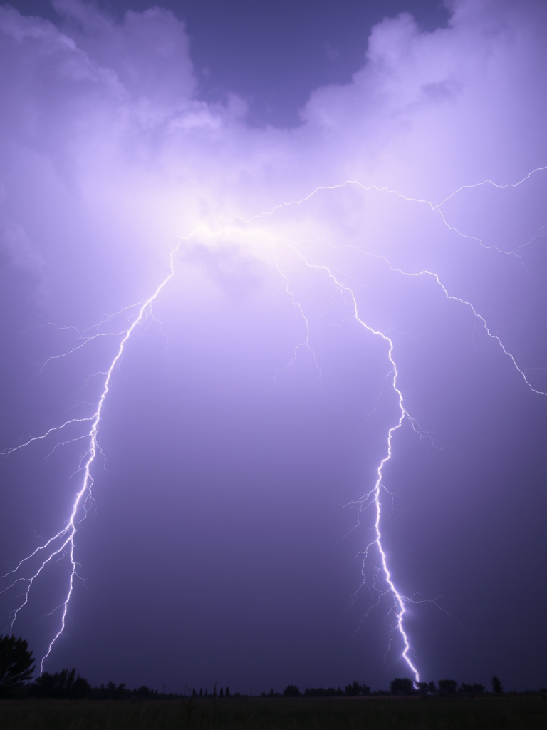 Generate an image of a lightning bolt with a high-resolution focus, using a 50mm lens, f/2.8 aperture, ISO 100, 1/500 sec shutter speed, shot in natural lighting with a DSLR camera from a low angle view for dramatic effect.