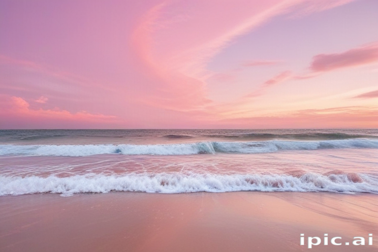 Tranquil Sunset Over Serene Waves with Soft Pink and Purple Sky