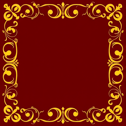 Create an elegant decorative border design with ornate golden swirls on a rich burgundy background, shot using a Canon EOS 5D Mark IV with a 50mm f/1.8 lens, aperture set to f/2.8, ISO 100, and soft diffused lighting to enhance the texture and elegance of the design.