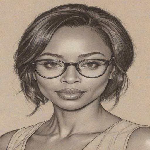 Superb Erica Ash, pencil sketch, portrait of Comely woman 1971s in glasses, hair style beatnik, outline, clear lines, fine lines, 8k