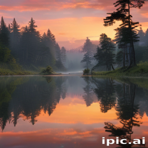 Serene Sunrise Over a Tranquil Lake Surrounded by Majestic Forests