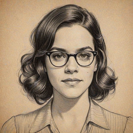 Comely Abbi Jacobson, pencil sketch, portrait of Enchanting woman 1930s in glasses, hair style beatnik, outline, clear lines, fine lines, 8k