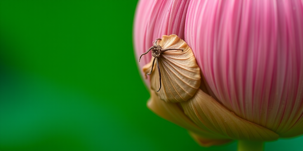 Close-up macro shot of a dried lotus seed pod against a blurred green background, f-stop 2.8, shutter speed 1/200s, ISO 100, shot with a DSLR camera, using a 100mm macro lens for detailed texture and depth of field.