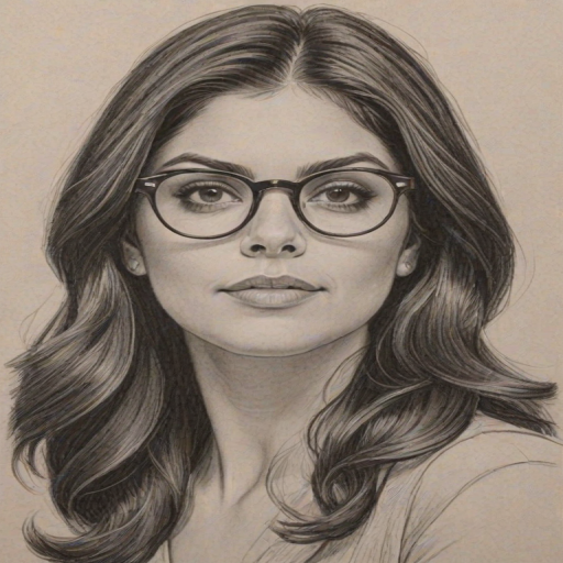 Gorgeous Cecily Strong, pencil sketch, portrait of Ravishing woman 1968s in glasses, hair style beatnik, outline, clear lines, fine lines, 8k