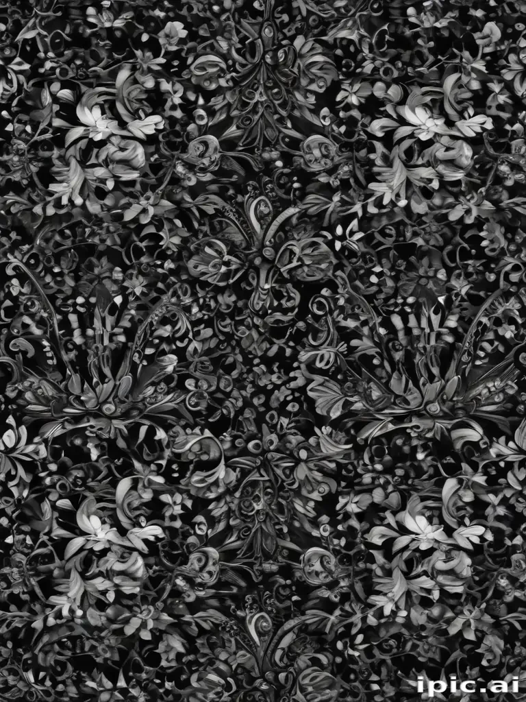Intricate Black and White Floral Pattern with Elegant Swirling Designs