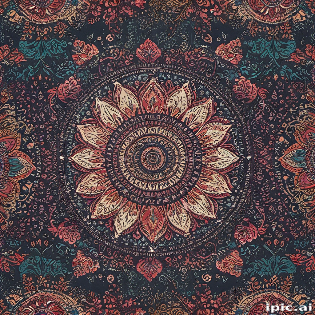 Intricate Floral Mandala Design with Vibrant Colors and Detailed Patterns