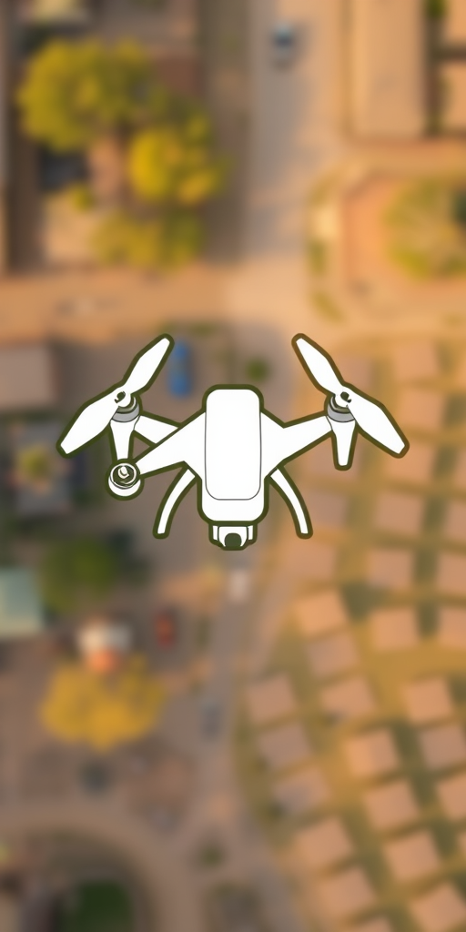 Create a stylized icon of a drone with a modern look, using a wide-angle lens, f/2.8 aperture, ISO 100, shot in natural light from an aerial perspective, using a DSLR camera for high resolution.