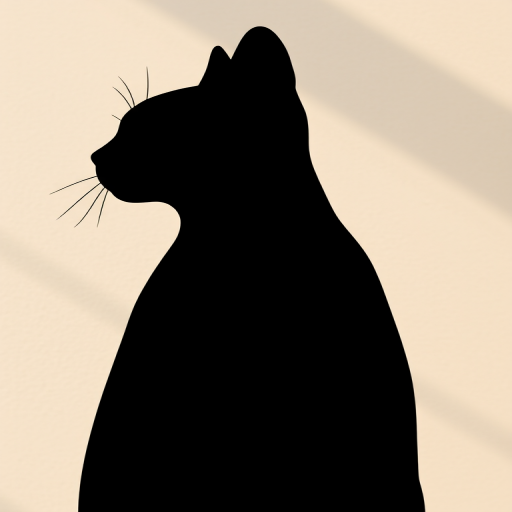 Generate a high-resolution image of a stylized black cat silhouette with a textured background, captured with a DSLR camera, 50mm lens, f/1.8 aperture, ISO 200, shot in portrait orientation and soft natural lighting.