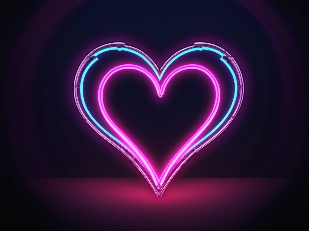 Glowing Neon Heart Design Radiating Love and Vibrant Colors in Darkness