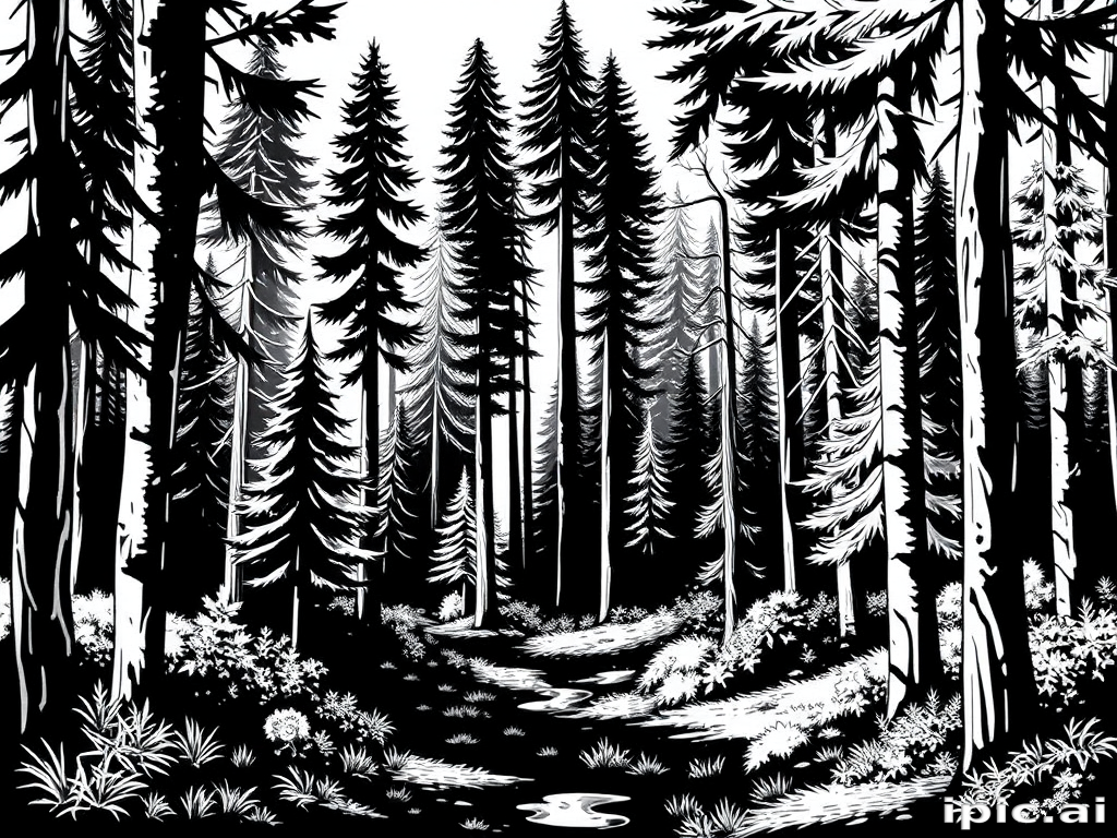 forest clipart black and white