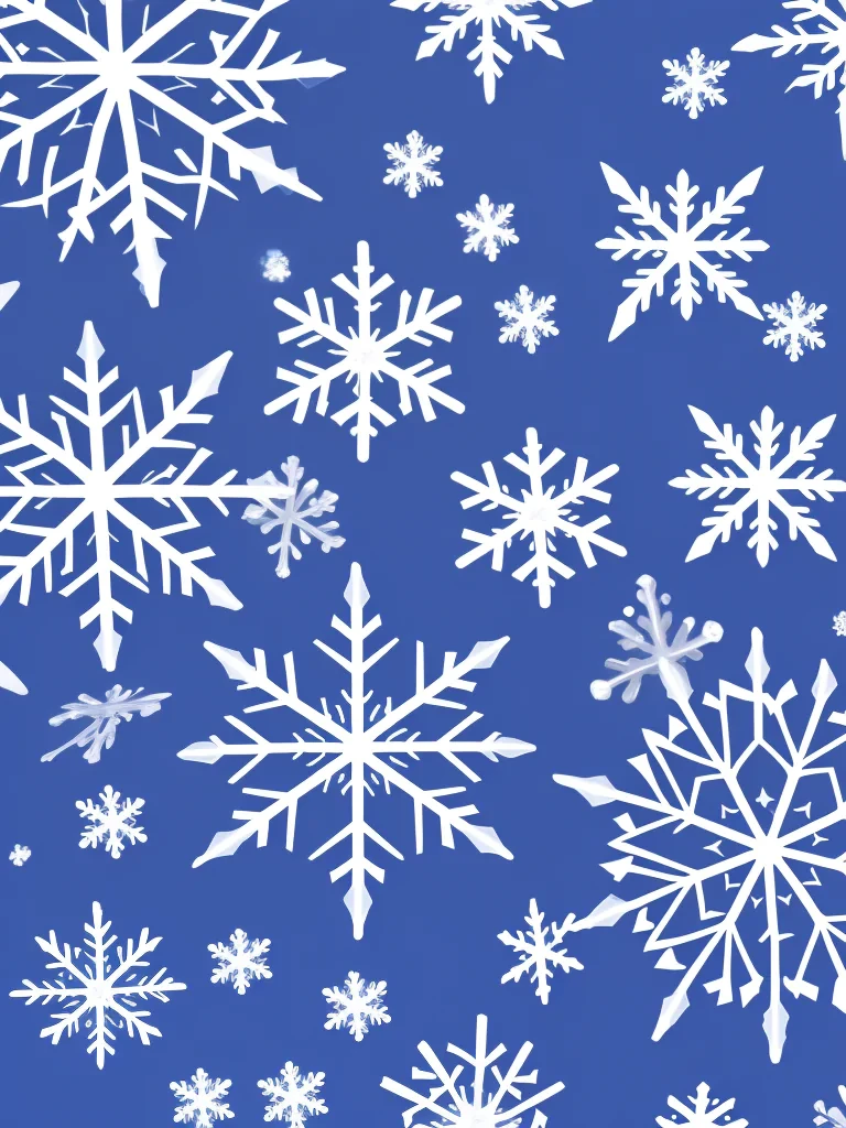 Delicate White Snowflakes Falling Against a Bright Blue Winter Background