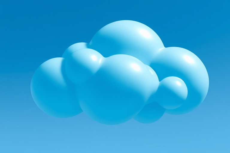 Create a vibrant blue cartoon cloud with soft edges and a glossy finish, using a 50mm lens with aperture f/1.8, ISO 100, shot from a low angle perspective, in a digital art style.