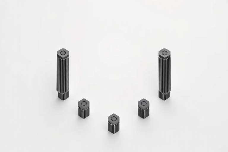 Create a high-resolution vector illustration of a hexagonal structure arranged in three vertical columns, using a Canon EOS R5 camera with a 50mm f/1.2 lens, aperture set to f/8, ISO at 100, in a bright and even studio lighting setup, top-down view for clarity and detail.