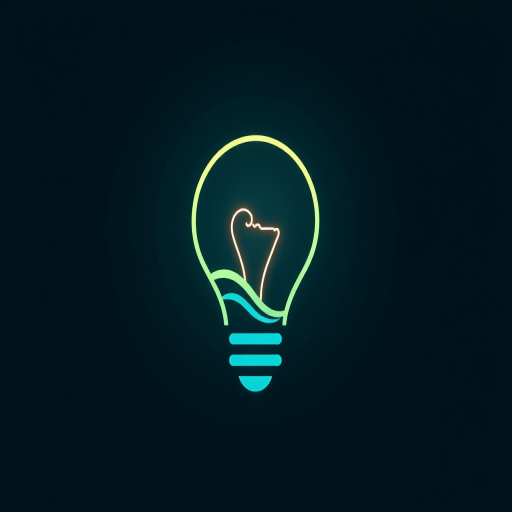 Create a minimalist logo of a light bulb with a wave design inside, using a turquoise color scheme, shot with a Canon EOS 5D Mark IV at f/8 aperture, ISO 100, 50mm lens, top-down view, high contrast style for clarity and sharpness.