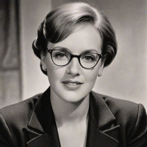 Enticing Julie Andrews, pencil sketch, portrait of Enchanting woman 1931s in glasses, hair style beatnik, outline, clear lines, fine lines, 8k