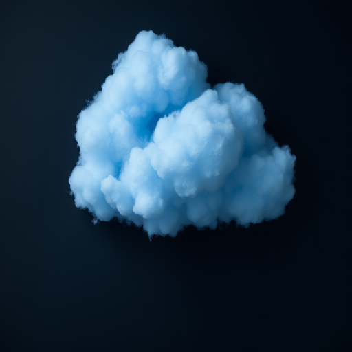 Create a minimalist illustration of a blue cloud on a dark background, shot with a DSLR camera at f/8, ISO 100, 50mm lens, using a flat lay view and soft natural lighting to enhance clarity and detail.
