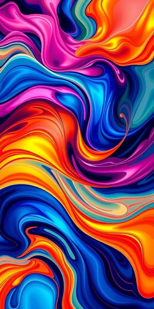 Create a high-resolution illustration of a dynamic abstract design with vibrant colors and fluid shapes, using a Canon EOS R5 camera, a 24-70mm f/2.8 lens, aperture f/8, ISO 100, and natural lighting for enhanced clarity and depth.