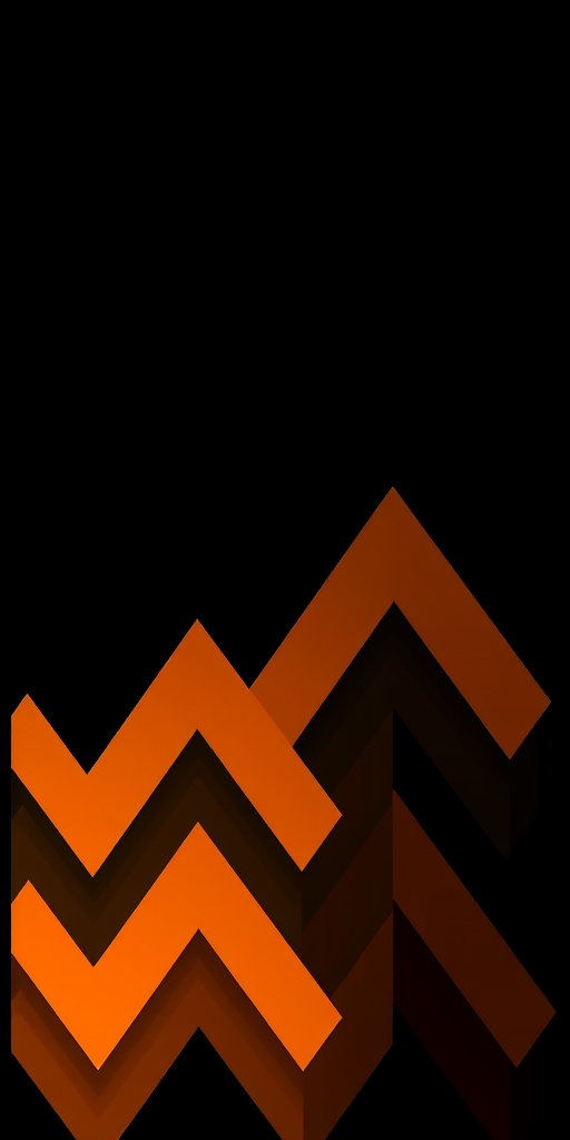 Create an abstract digital artwork of layered zigzag shapes in varying shades of orange and brown against a black background, using a Canon EOS R5 with a 50mm lens at f/2.8, ISO 100, and a focus on high dynamic range to enhance color depth.