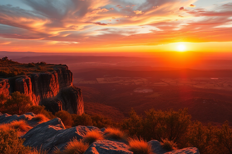 Generate a high-resolution image of a scenic landscape during golden hour, using a Canon EOS R5, 35mm lens, f/2.8 aperture, 1/100s shutter speed, ISO 200, capturing a panoramic view with vibrant colors and sharp details.