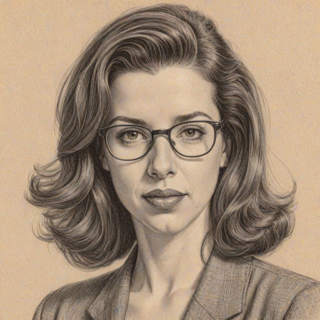 Appealing Heather Matarazzo, pencil sketch, portrait of Enticing woman 1942s in glasses, hair style beatnik, outline, clear lines, fine lines, 8k