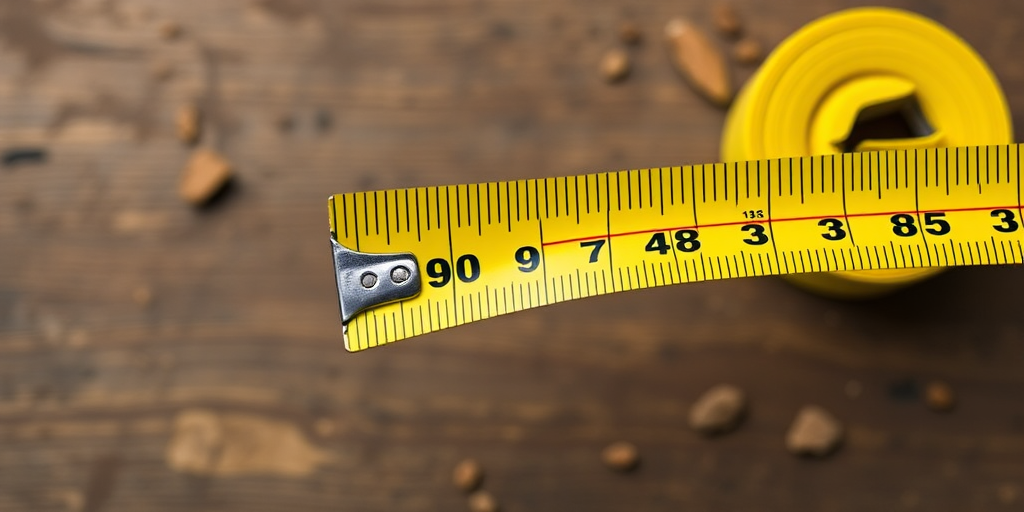 Create a high-resolution image of a yellow tape measure, focus on the tape being extended, use a macro lens, aperture f/2.8, ISO 100, shutter speed 1/200s, top-down view with a soft focus background for enhanced depth of field.