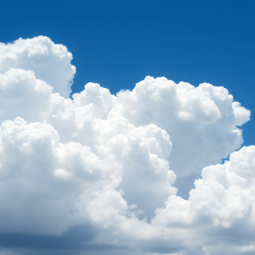create a digital illustration of fluffy white clouds on a gradient blue background, shot with a DSLR camera at f/8 aperture, 50mm lens, ISO 100, with a depth of field to enhance the cloud texture and saturation