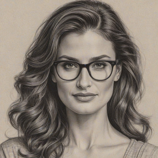 Stunning Idina Menzel, pencil sketch, portrait of Wonderful woman 1954s in glasses, hair style beatnik, outline, clear lines, fine lines, 8k