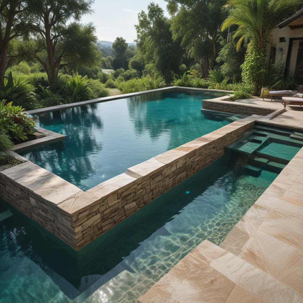 Serene Poolside Retreat Surrounded by Lush Greenery and Tranquil Landscape