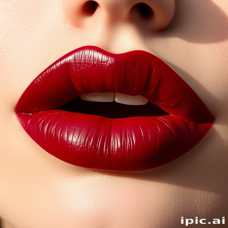 Matte burgundy lips in a classic bow shape, exuding elegance and sophistication, with crisp, well-defined edges and a velvety texture that catches the light beautifully